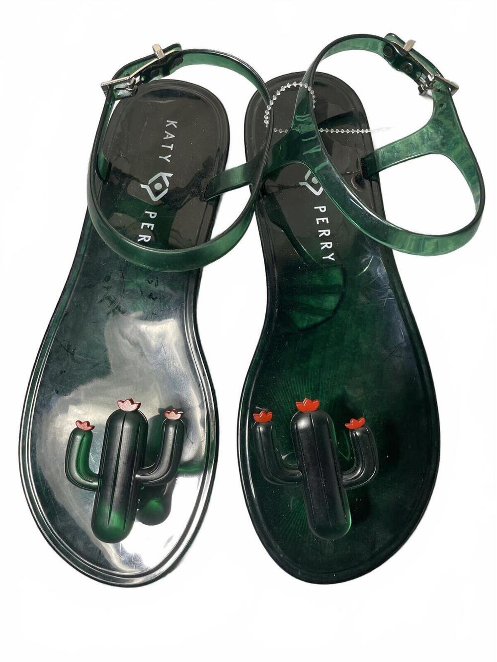 Katy Perry Green Cactus Jelly Sandals Womens Size 8 Boho EUC